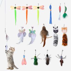 cat teaser toy replacement head: plush, bell, feather - ocean insect series