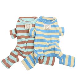 striped & bear design pet puppy tracksuit: soft dog cat jumpsuit pajamas