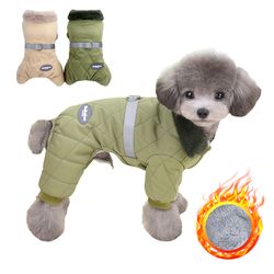 cozy winter dog overalls with d ring & fur collar | small dog clothes & coats for chihuahua, poodle, & more