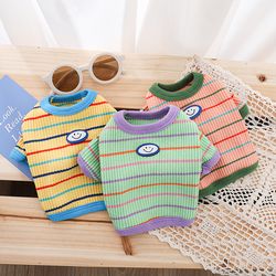 striped pet bottoming shirt for spring & autumn: cute two-legged clothes for small dogs like teddy, bichon, and pomerani