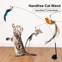 interactive cat toy: feather wand with bell and suction cup base for hunting and exercise - perfect pet product!