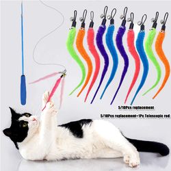 interactive cartoon cat toy rod with feather, bell, and mouse - pet teaser in random colors 1