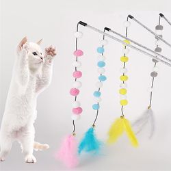 interactive pompom cat toys: teasing sticks, feather wands, plush balls - durable pet supplies for kitten exercise