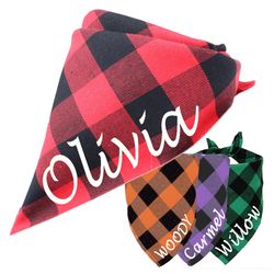 custom name id pet bandanas: plaid triangular scarf for dogs & cats