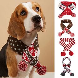 christmas pet scarf: knitted elk design with hair ball - festive dog & cat accessory