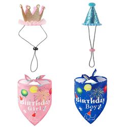 blue dog party hat & triangle scarf | pet birthday accessories & decor