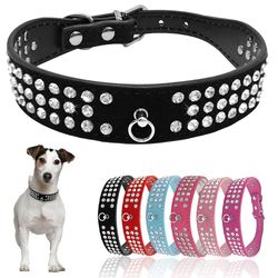 rhinestone dog collar: suede leather diamante for small-medium dogs