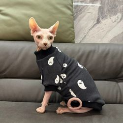 cozy black cotton coat for sphynx & devon rex: winter ghost sweatshirt, spring loungewear