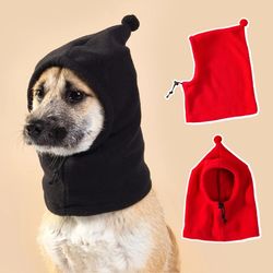 winter warm pet cap: solid color dog hat with drawstring adjustment