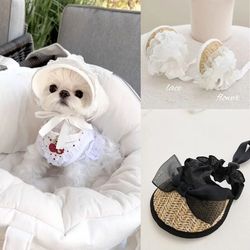 fashion lace straw sunshade dog hat | adjustable pet accessories