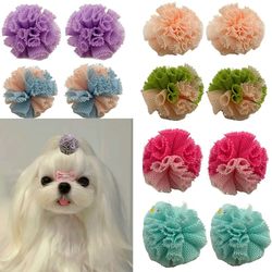 colorful mesh ball pet hair bows: 10pcs dog & cat grooming supplies