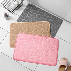 pebble embossed coral velvet bathroom mat - non-slip, quick drying, machine washable