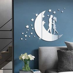 valentine's day acrylic mirror stickers: love moon couple decor