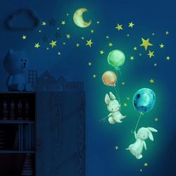 bunny balloon glow wall stickers for kids room decor