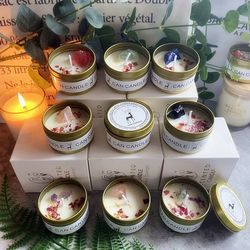 scented soy candles crystal stone dried flower fragrance | smokeless candle jar for home decoration