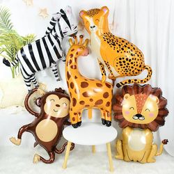 jungle safari birthday party balloon decorations - cartoon animals lion, monkey, elephant & leopard foil balloons for ki