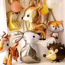 animal theme foil balloon: deer, rabbit, squirrel - safari party decor for adult & kids birthday - decoration supplies g