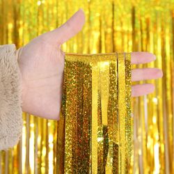 1-4m foil tinsel curtain birthday party decorations for girls | wedding & bachelorette backdrop curtain photozone