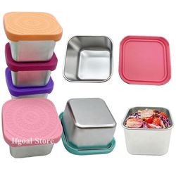 square stainless steel sauce cup with lid: outdoor portable dipping saucer for kids lunch - small container