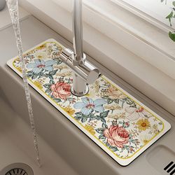 retro flower sink faucet drain pad: absorbent & non-slip kitchen/bathroom accessory