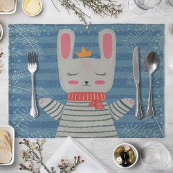 cute animal style pattern 01 placemat: children's cotton linen table mat for family dinner - wjy