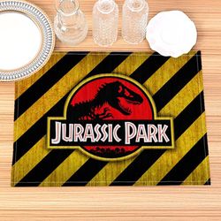 jurassic park print linen dining table mats: alphabet kitchen placemat, 30x40cm - coasters & pads