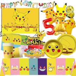 pikachu balloon party supplies: new pokemon birthday decor, disposable tableware & more