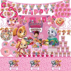 pink paw patrol skye birthday party decorations: foil latex balloons, tableware, backdrop - girls party supplies