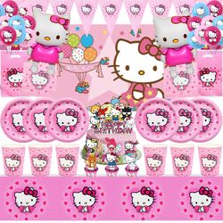 hello kitty birthday party decorations: white balloons, tableware, backdrop - kids girl party supplies