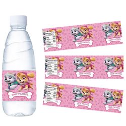 paw patrol water bottle stickers: pink cartoon anime labels - kids birthday party favors