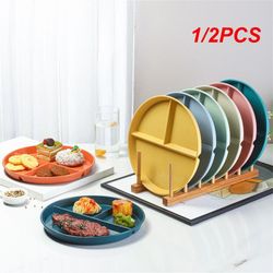 reusable round dinner plates with 3 compartments: portion control for adults - microwave safe