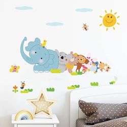 happy animals wall sticker: elephant & monkey - kids room decor