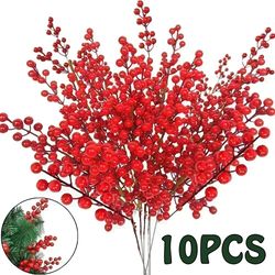 christmas simulation berry: artificial flower fruit cherry plants - home party decoration diy gift (1-10pcs)