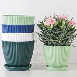 colorful home garden pots with tray: multi-color flower planters for outdoor & indoor use