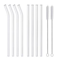 reusable glass straws set - 8 pcs clear drinking straws for juice, smoothies, and more!