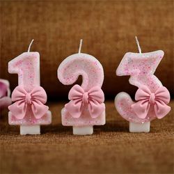 1pcs pink bow children's birthday candles 0-9 number - purple birthday candles for girls 1 year cake topper decoration