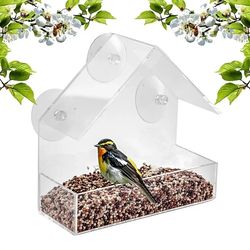 bird feeder house shape: weatherproof, transparent, suction cup mounted outdoor birdfeeders - ideal hanging birdhouse fo