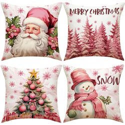 40/45/50/60cm pink christmas tree pillow cover | santa claus print pillowcase for new year home decor | sofa cushion cov