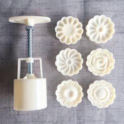 flower mooncake mold 50g: diy fondant press, plastic cutter tool