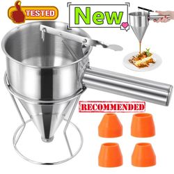 stainless steel funnel dispenser & rack: cupcake pancake batter maker octopus fish ball home kitchen tools