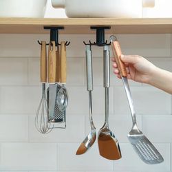 rotatable kitchen organizer rack: cabinet storage for kitchen supplies, accessories, and hooks