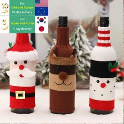 christmas knitting wool belt wine bottle set table decor - kitchen & elderly decoration