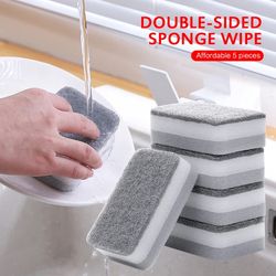 5pcs double-sided pot washing sponges | household scouring pads for dishwashing and kitchen cleaning