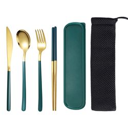 portable 4-piece cutlery set with box: knife, fork, spoon, chopsticks - travel cutlery