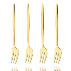 4pcs gold fruit cake dinnerware set: stainless steel tea fork, snack dessert fork, small salad cutlery - kitchen utensil