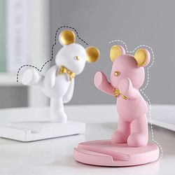 resin violent bear miniature figurine: cute mobile phone stand for home, office, living room - unique gift idea