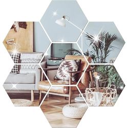 3d mirror wall sticker hexagon decal home decor - diy self-adhesive mirror decor, art wall decoration, 6/12pcs, large si