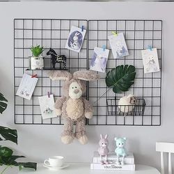 diy iron grid home wall decoration: photo frame, postcard storage, display rack, organizer shelf