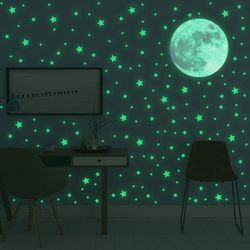 luminous moon stars wall stickers: glow-in-the-dark earth decals for kids bedroom decor | noctilucent home decoration