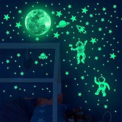 luminous astronaut star moon wall sticker kids room decor glow dark self-adhesive decals